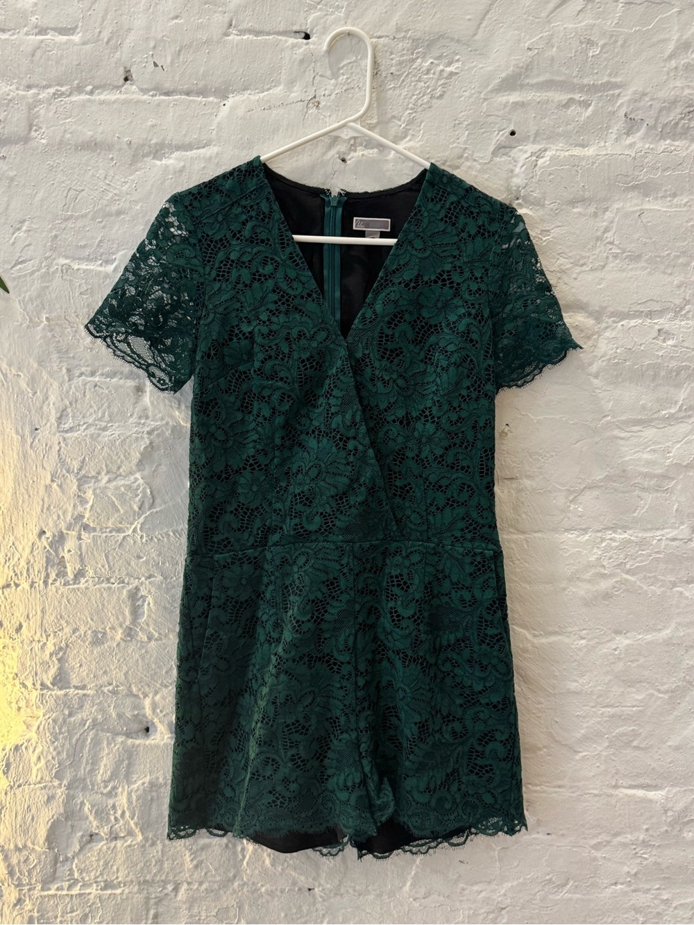 Chelsea28 Dark Green Lace Mini Romper